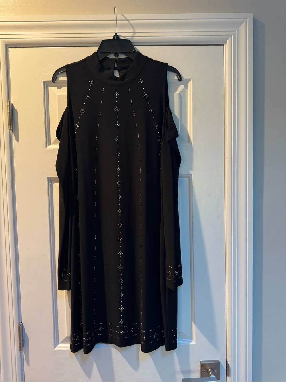White House Black Market Black Cold-Shoulder Embellished Long-Sleeve Dress